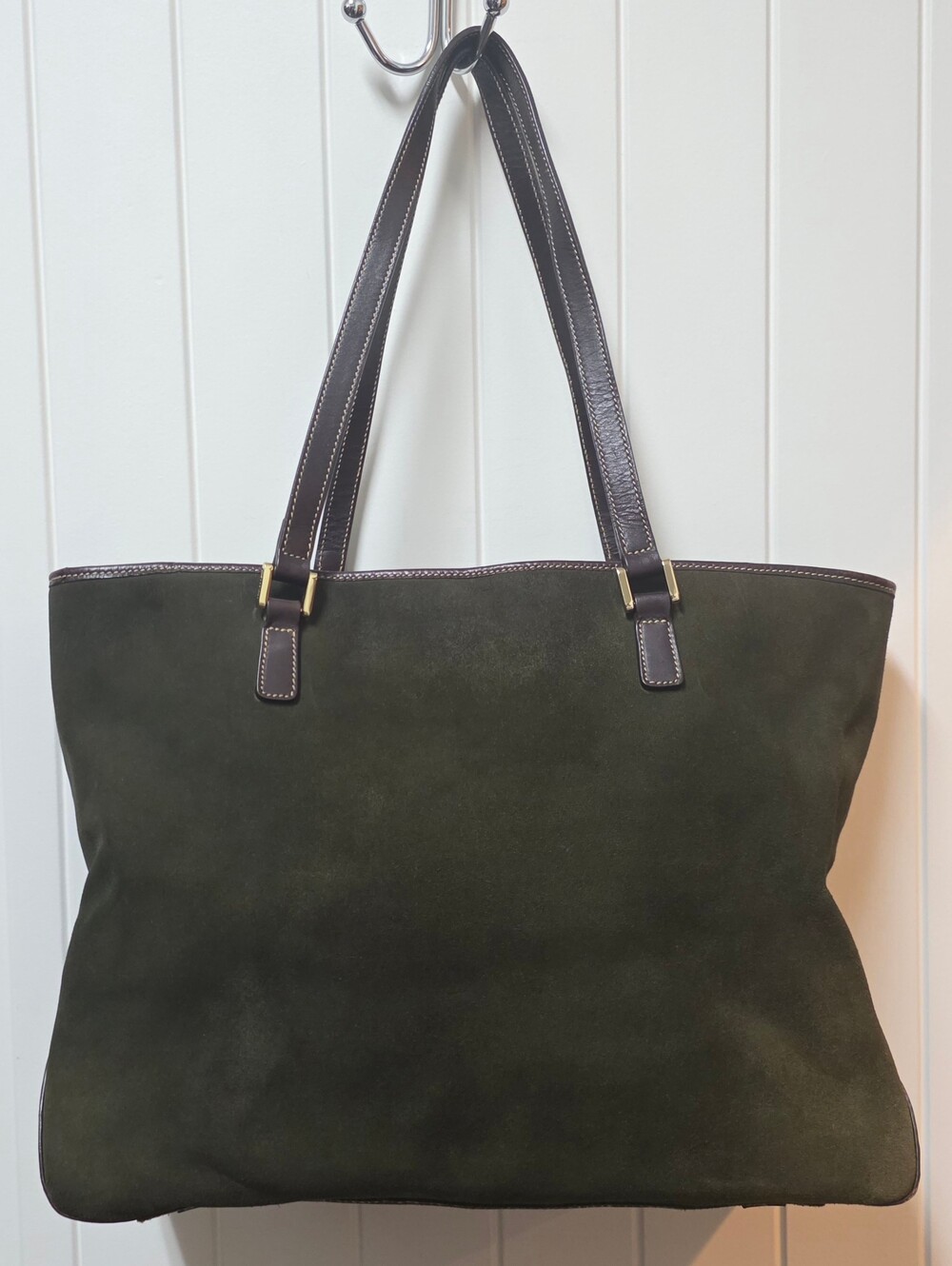 Lauren Ralph Lauren Olive Green Suede Tote with Brown Leather Straps****SALE**** - Picture 6 of 16
